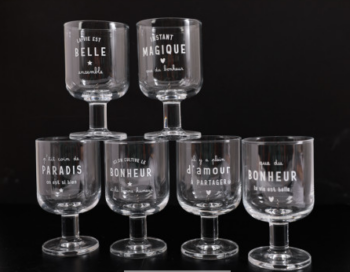 6 verres à pied "cultive le bonheur"